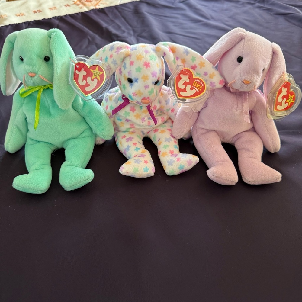 Ty Stuffed Beanie Baby Bunny Set - Mint, Multicolor, Lavender